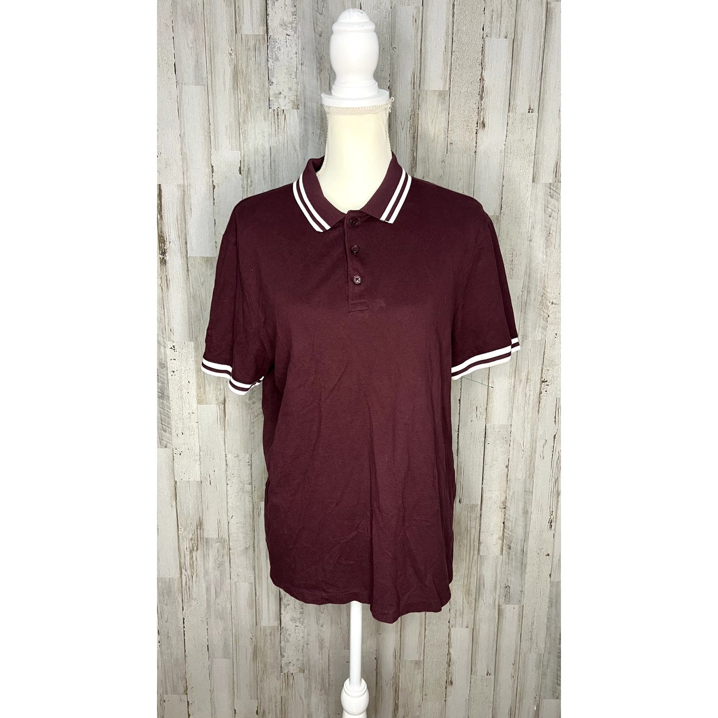 ASOS DESIGN Men's Burgundy Polo Shirt Size Large Short Sleeve Casual