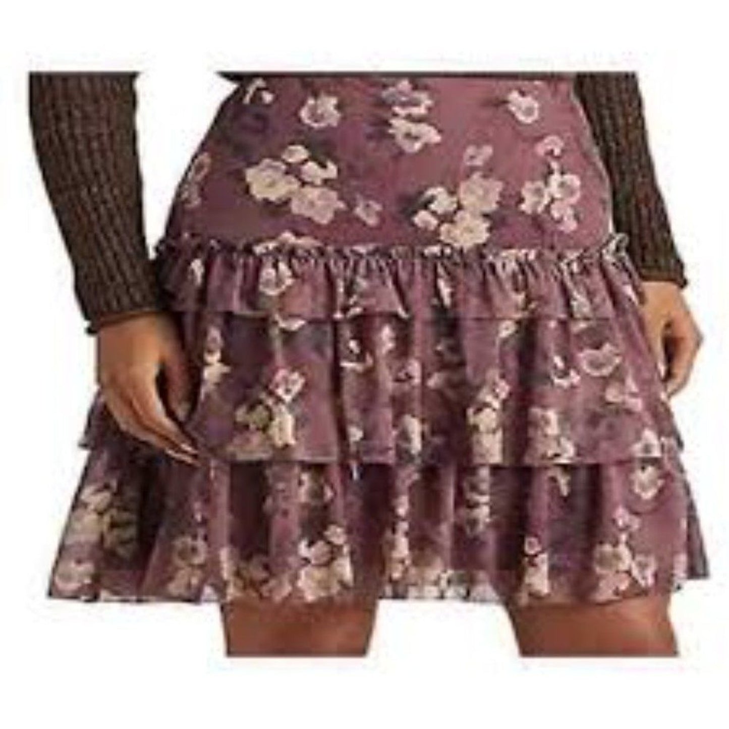 NWT Lauren Ralph Lauren Skirt Womens Petite 4P Purple Floral Tiered Ruffle