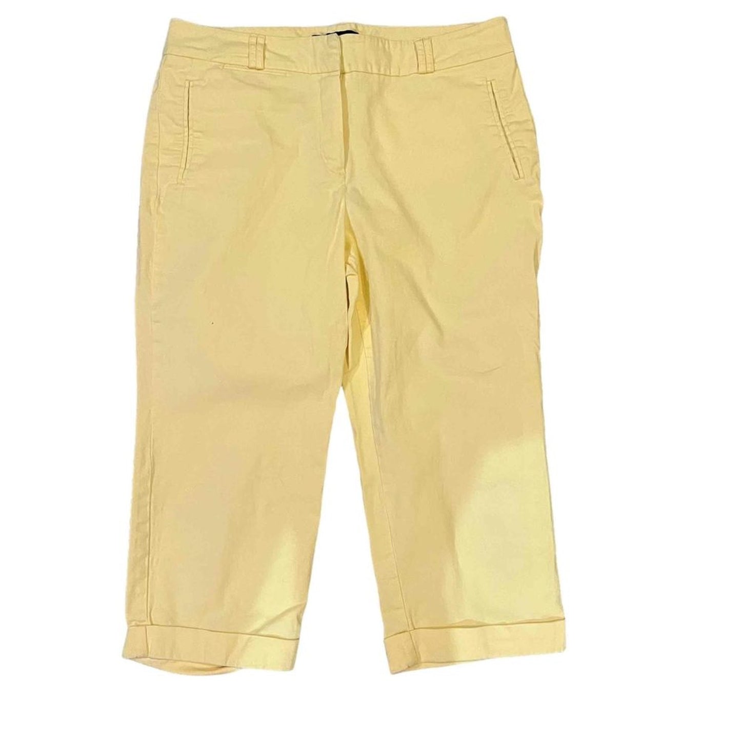 Larry Levine Pants Womens Size 12 Yellow Stretch Chino Capri Cuffed Hem