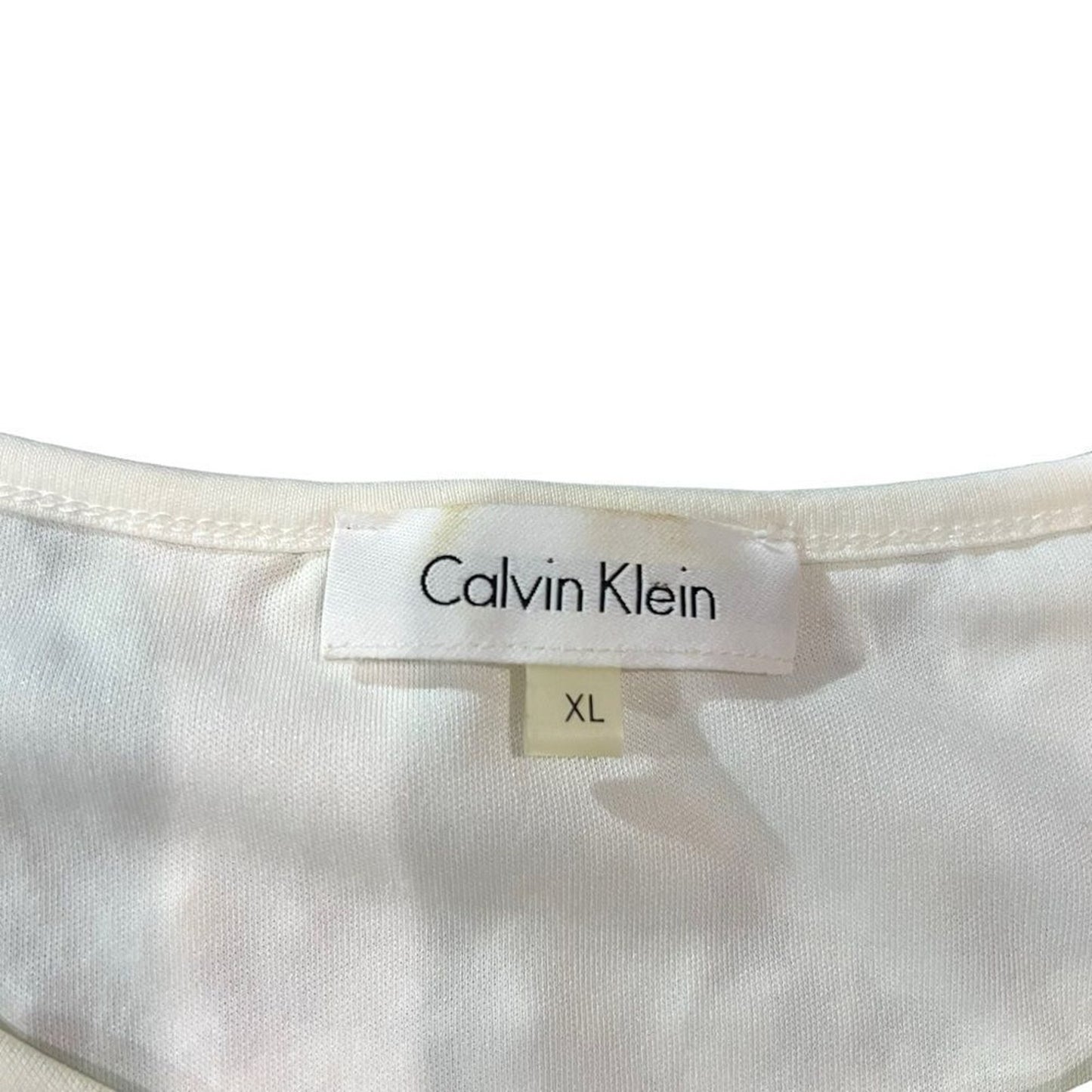 Calvin Klein Blouse Womens XL Ivory Floral Lace Short Sleeve Lined Top