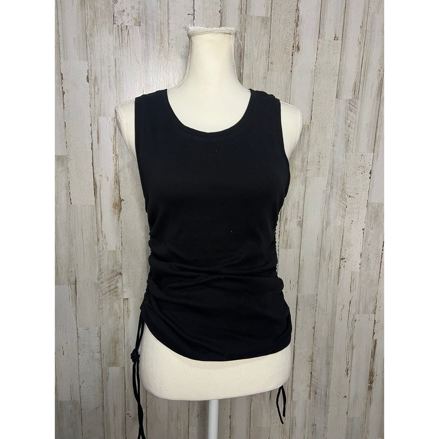 Good American Women's Ruched Side Tank Top Black Size 4 Sleeveless Casual