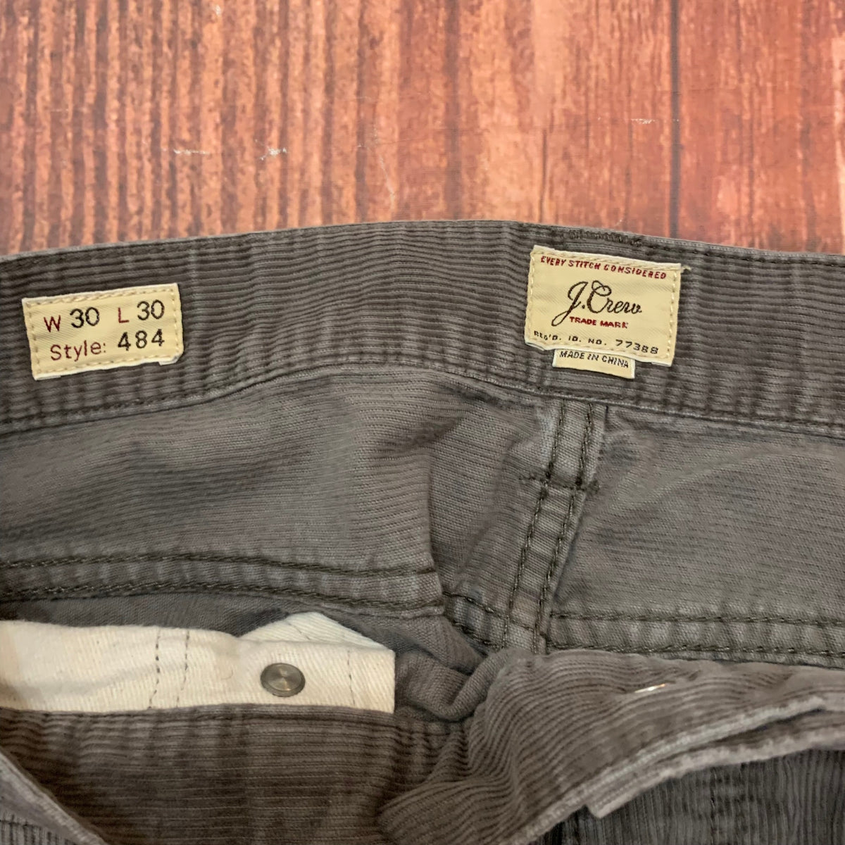J.Crew 484 Pants Mens 30x30 Gray Corduroy Slim Straight