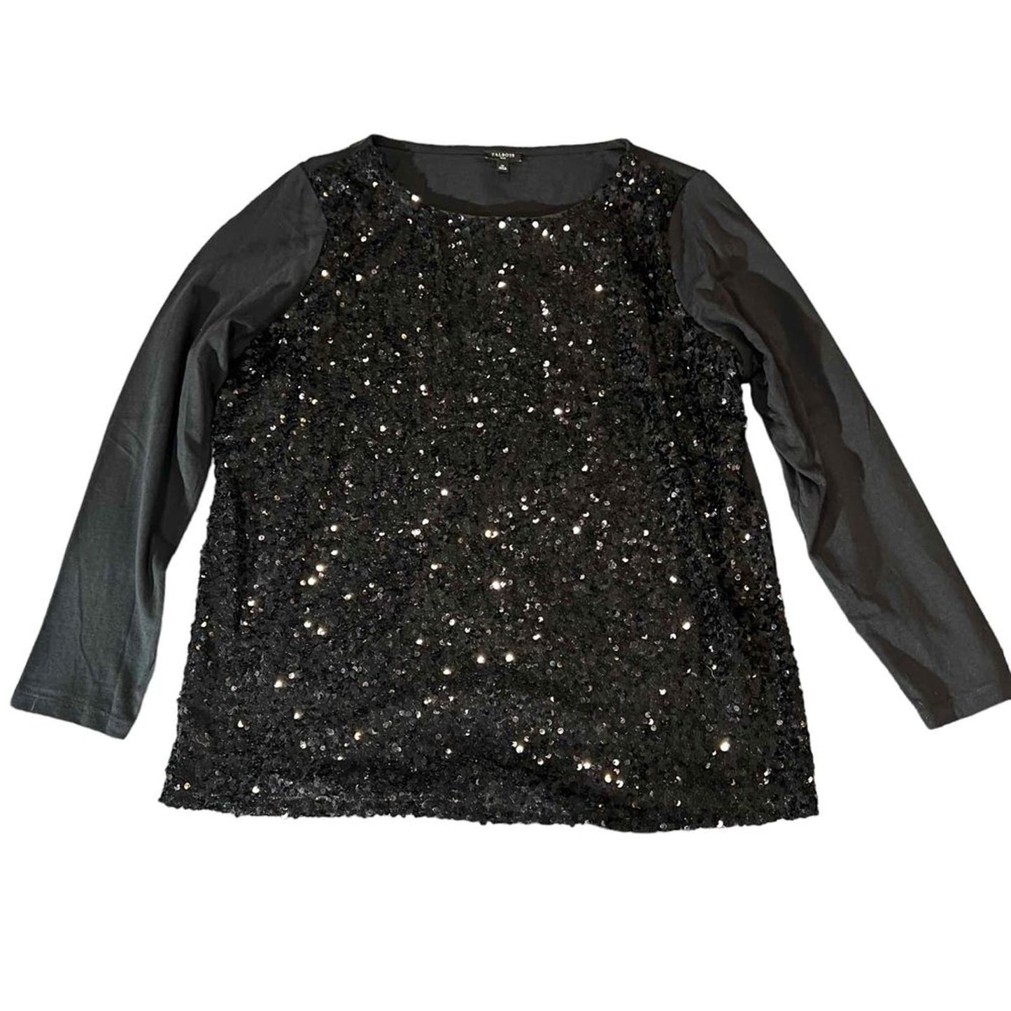 NWOT Talbots Women's Plus Size 1X Black Sequined Long Sleeve Crewneck Blouse