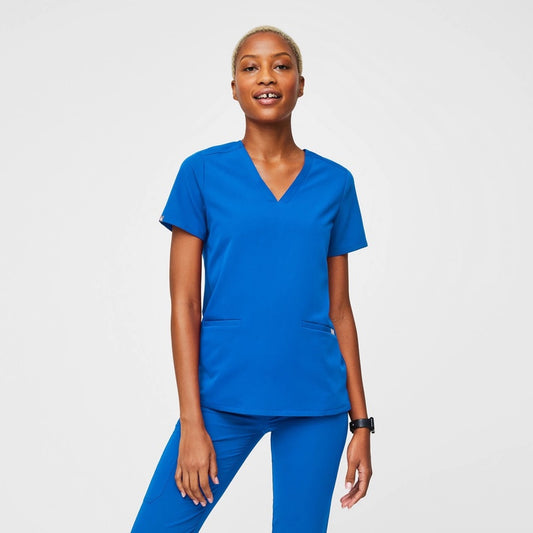 Figs Women's Casma 3 Pocket V-Neck Scrub Top Medium Blue Short Sleeve Workwear