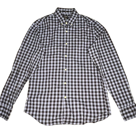 J.CREW Men's Medium Flex Washed Navy/Blue Gingham Long Sleeve Button-Down Shirt