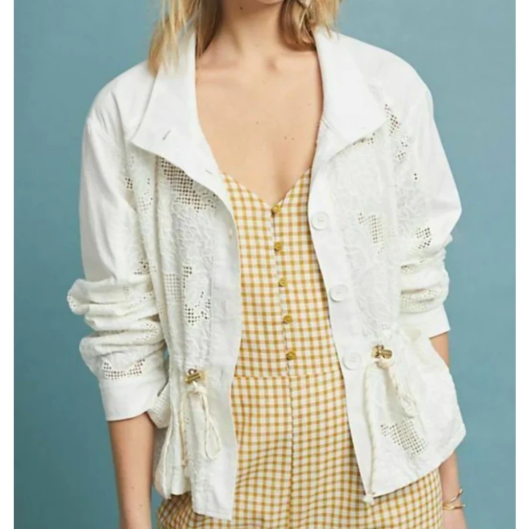 NWT Anthropologie Women's XS White Eyelet Anorak Jacket Casual Long Sleeve