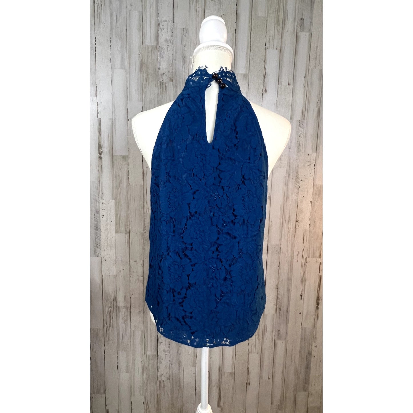 Diane Von Furstenberg Women's Small Jemmie Blue Lace High Neck Sleeveless Top