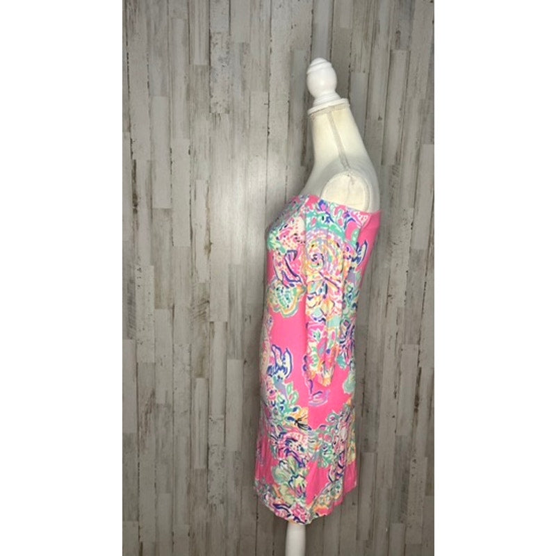 Lilly Pulitzer XXS Pink Off-The-Shoulder Dress Coral Reef Print Casual