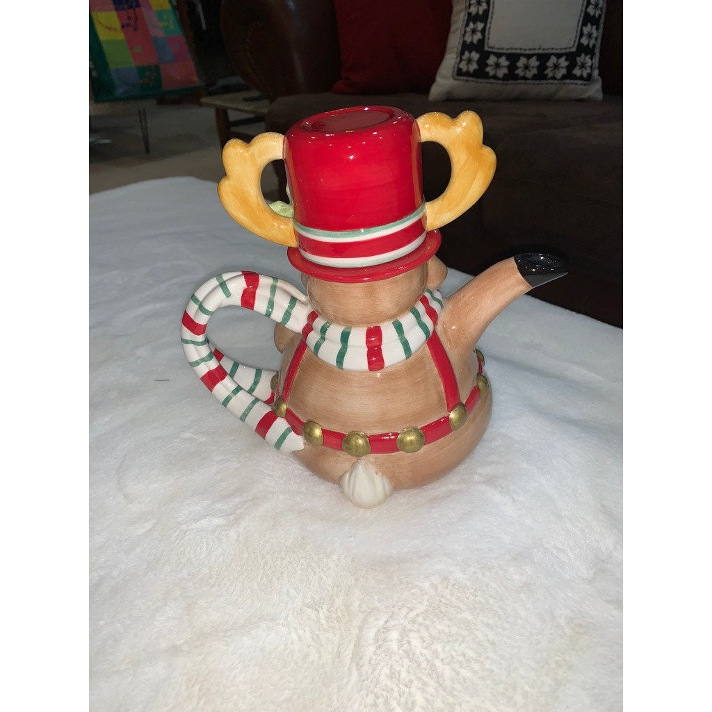 NEW IN BOX Fitz & Floyd Reindeer Cocoa Pot Teapot Christmas Festive Decor 9"