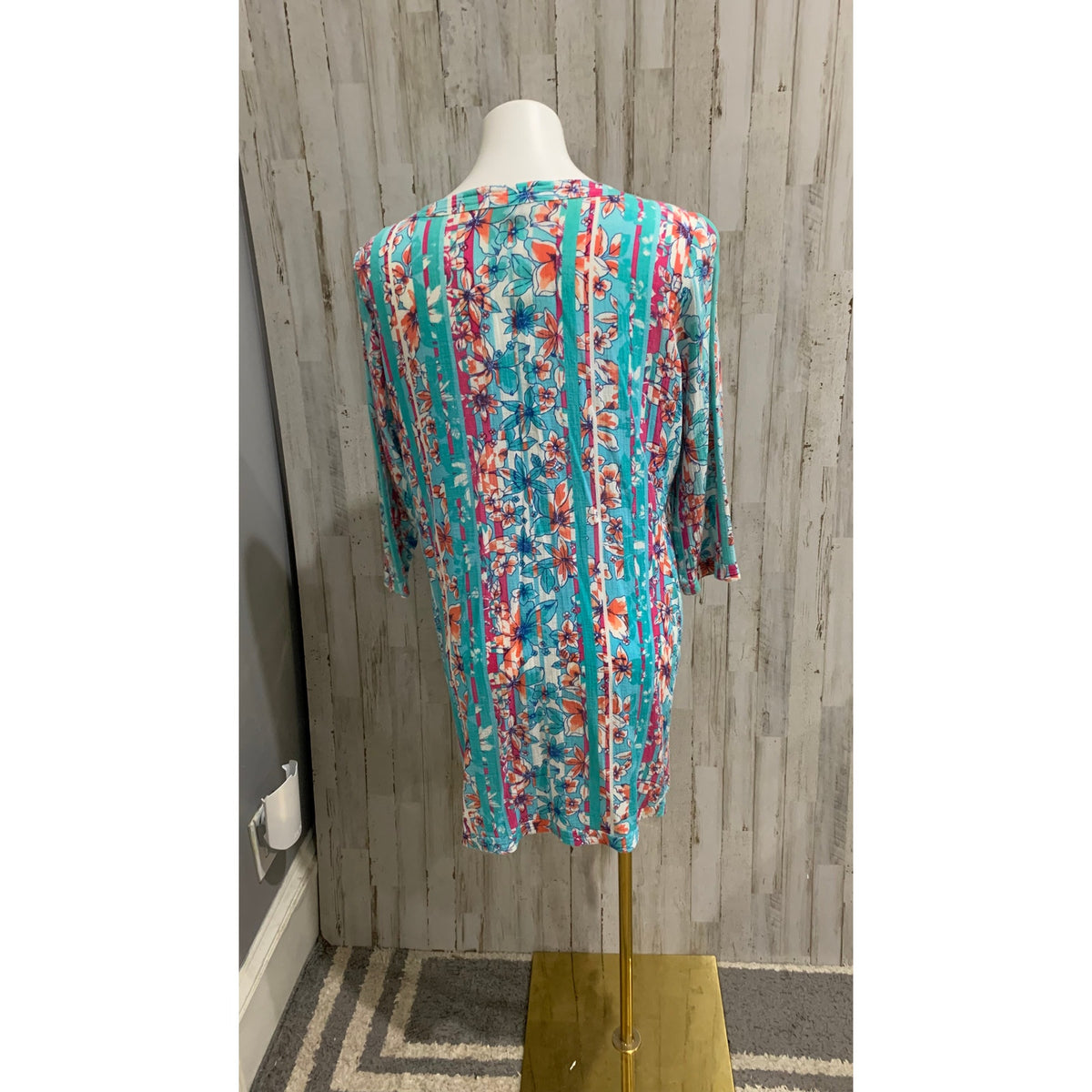 Lands' End Dress Womens Large Floral Cover Up V-Neck 3/4 Sleeve