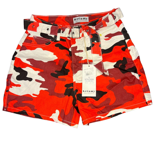 NWT Kréamy Women's Large Red Camo Belted Utility Cargo Shorts