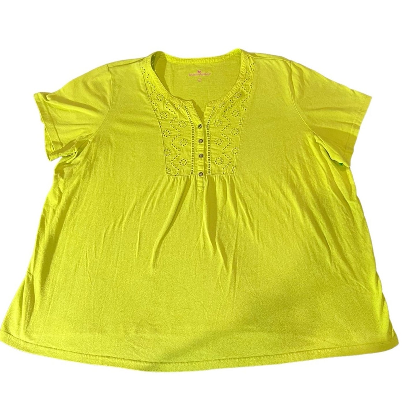 Woman Within Women's Lime Green Eyelet Henley Tee Shirt Women’s Size 1X