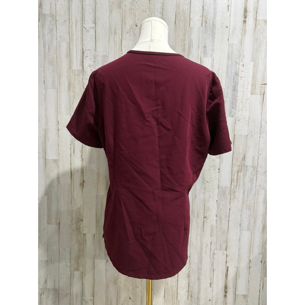 Figs Women's Casma V-Neck Scrub Top Burgundy Medium Short Sleeve Workwear