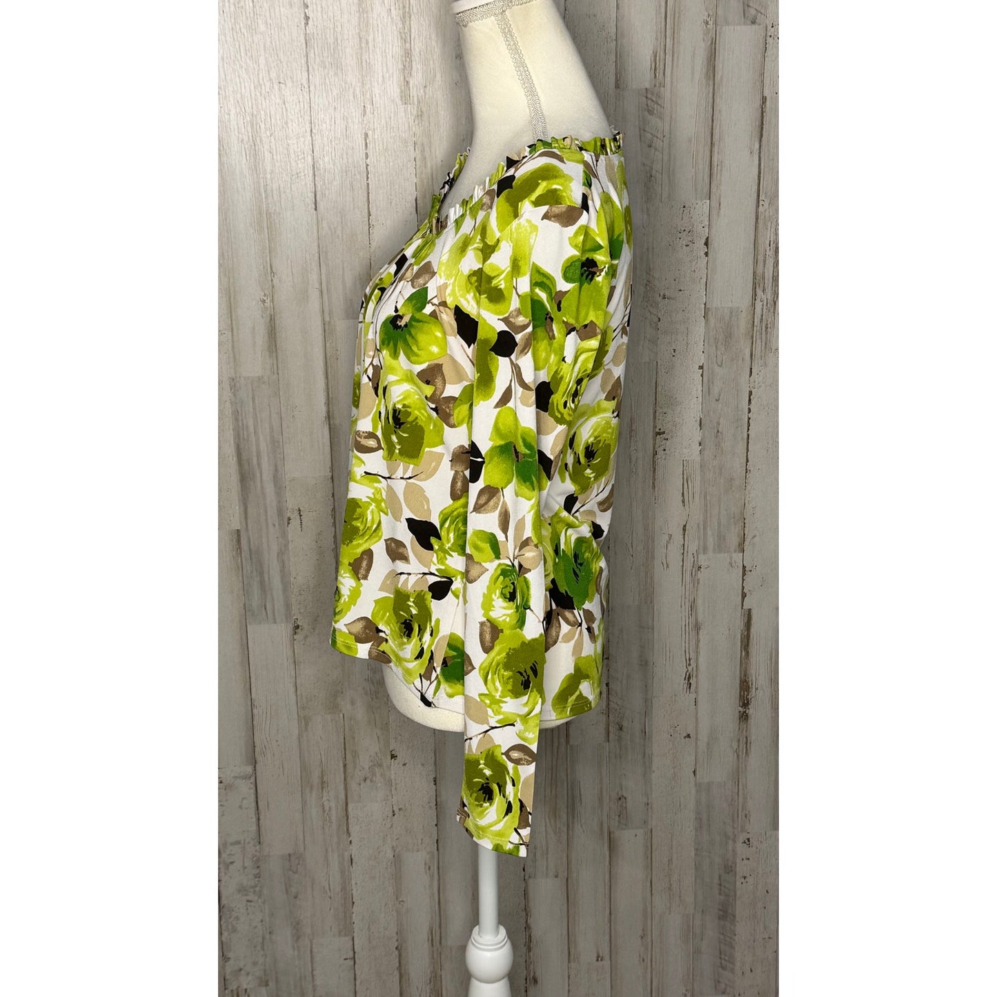 LINK Women's Floral Long Sleeve Blouse Green Size Small Casual Spring Top