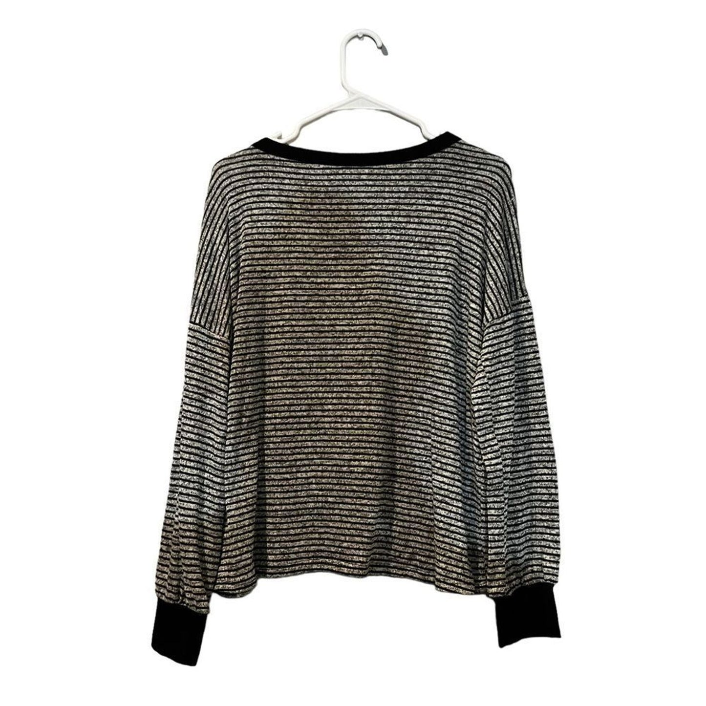 MTS Top Womens Size Medium Black & Gray Striped Long Sleeve Crew Neck Pullover
