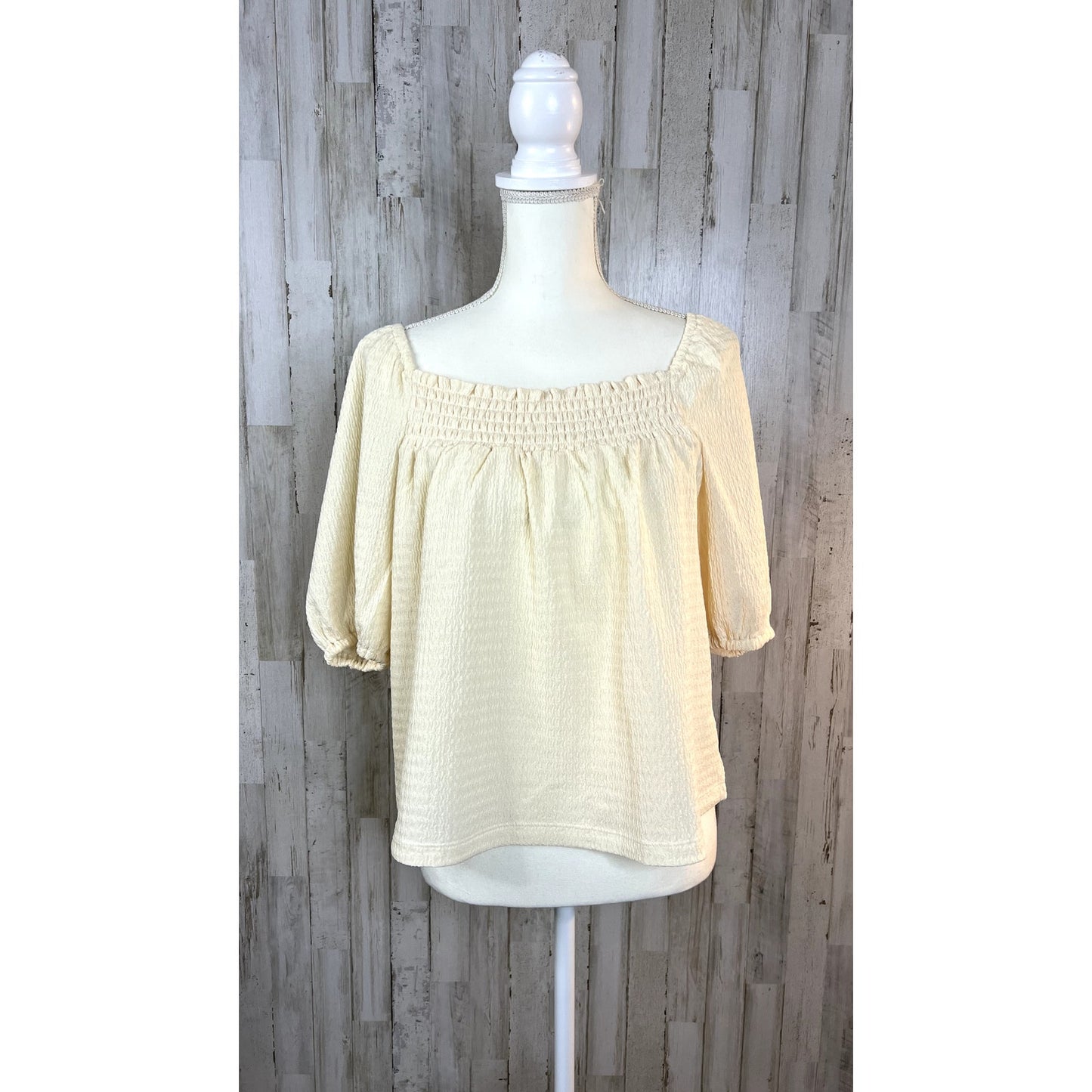 Sanctuary Women's Small Ivory Square Neck Puff Sleeve Blouse Casual Spring Top