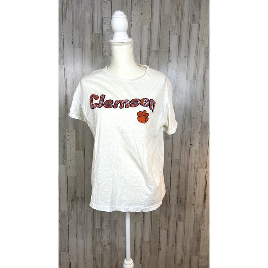 PressBox Women's Size Small Clemson Tigers White T-Shirt Casual Summer Top