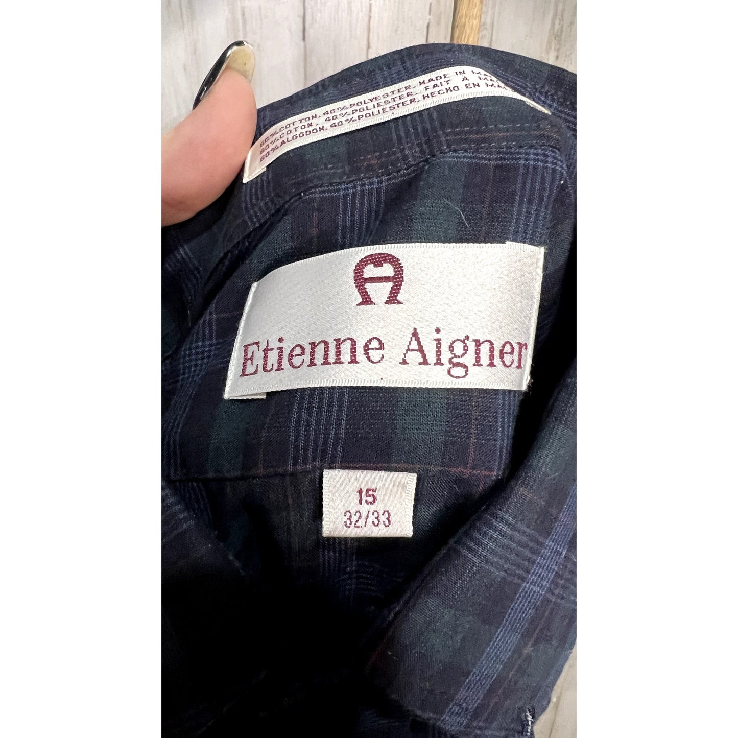 Etienne Aigner Men's Plaid Long Sleeve Button-Up Shirt Size 15