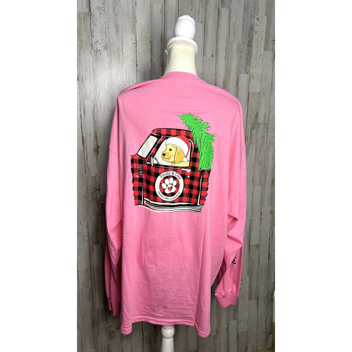 Simply Southern Doodle Crew Women's 2XL Pink Long Sleeve Christmas Tee