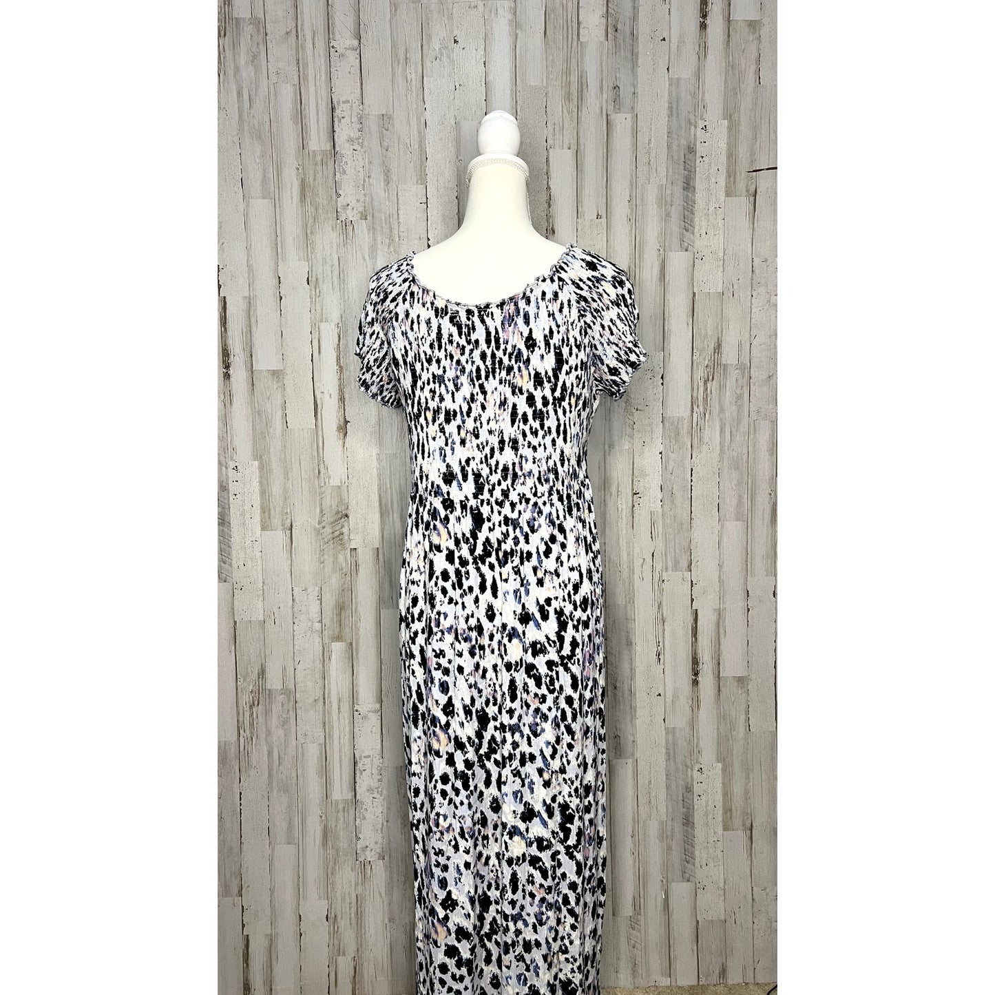 Soft Surroundings Women's Large Multicolor Short Sleeve Leopard Print Maxi Dress