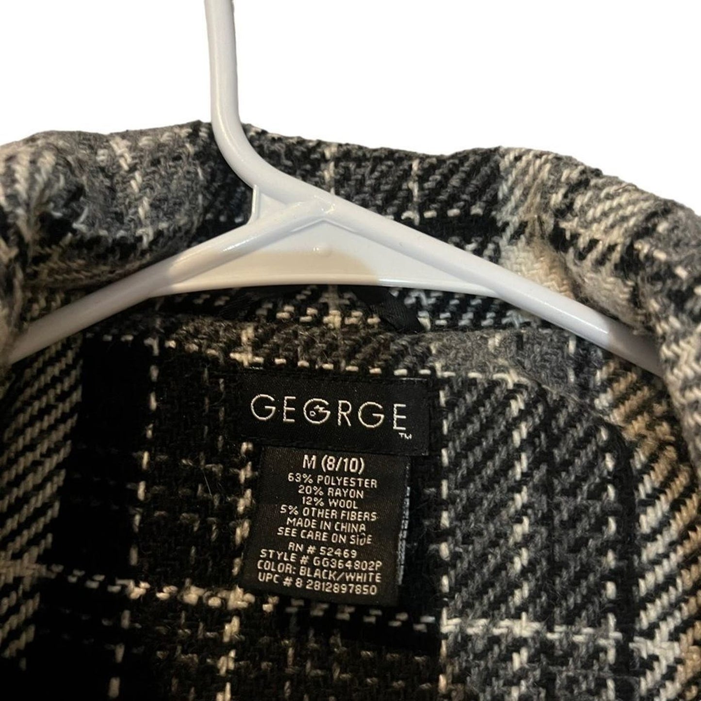 George Wool Blend Long Black and White Checkered Coat "shacket" Size Medium