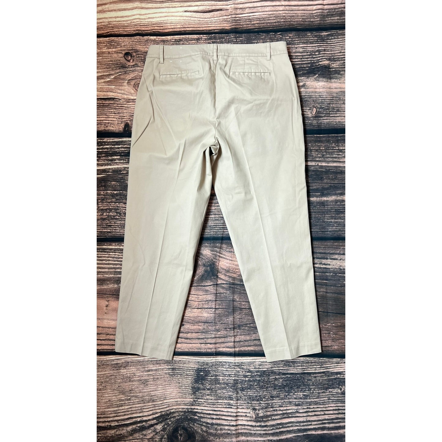 Talbots Women's Khaki Perfect Crop Casual Button Cuff Detail Pants Size 12