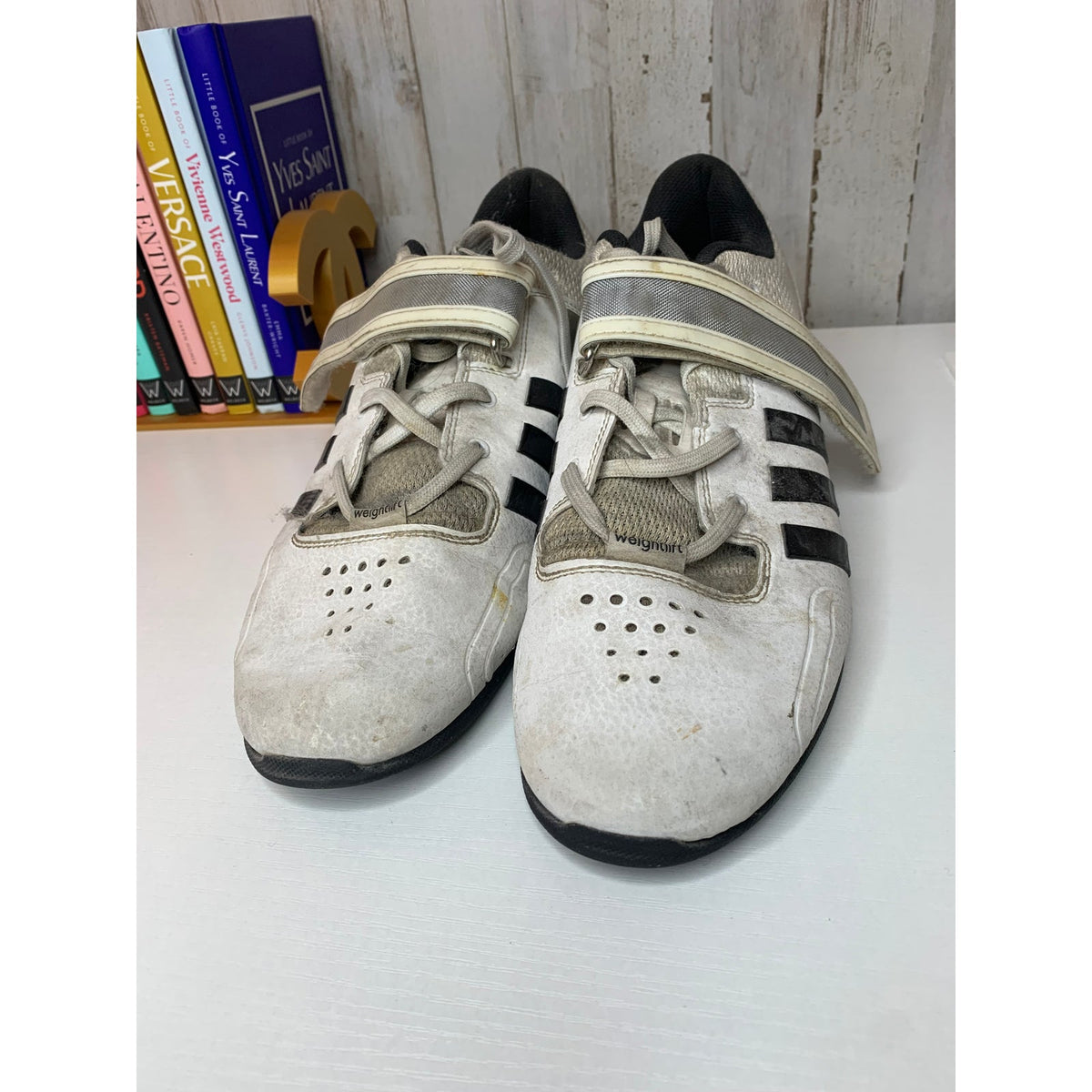 Adidas Adipower Weightlifting Shoes Mens 11.5 White Black Lifting Shoe Strap Gym