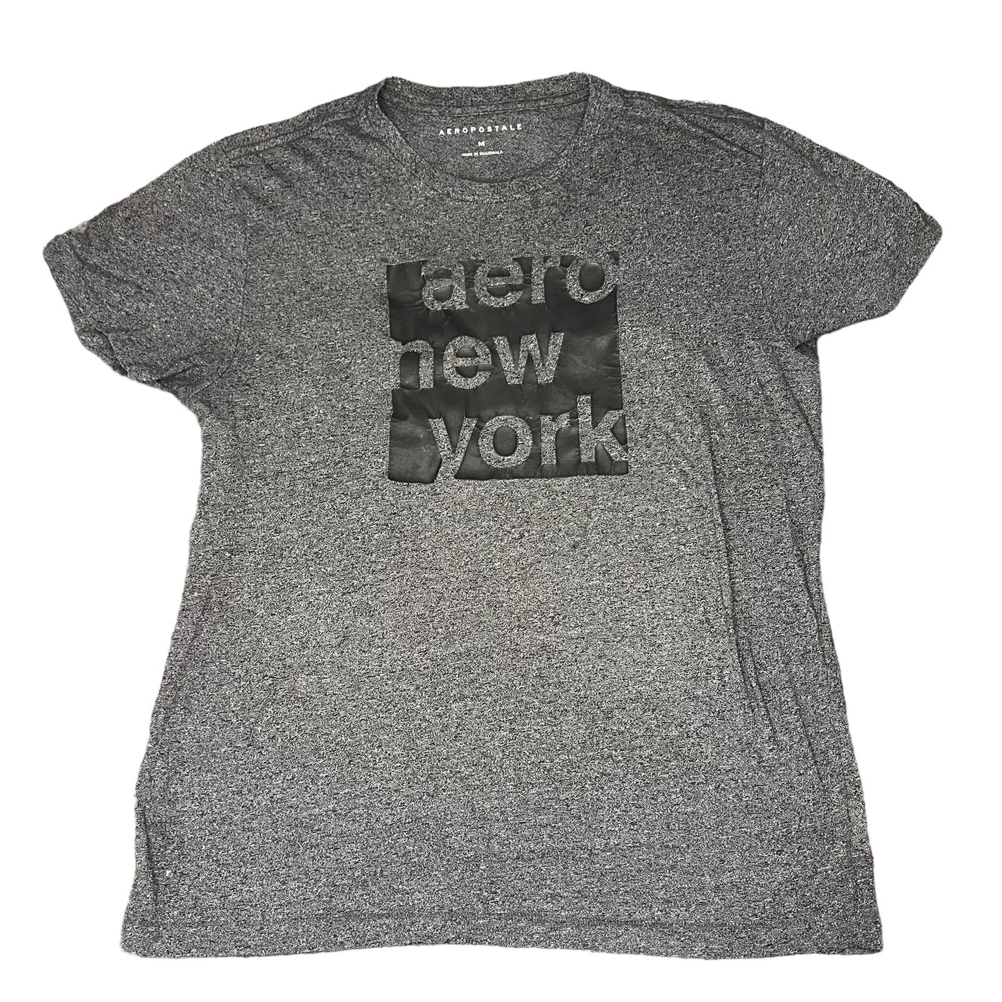 Aeropostale Men's Medium Gray New York Square Graphic Short Sleeve Tee