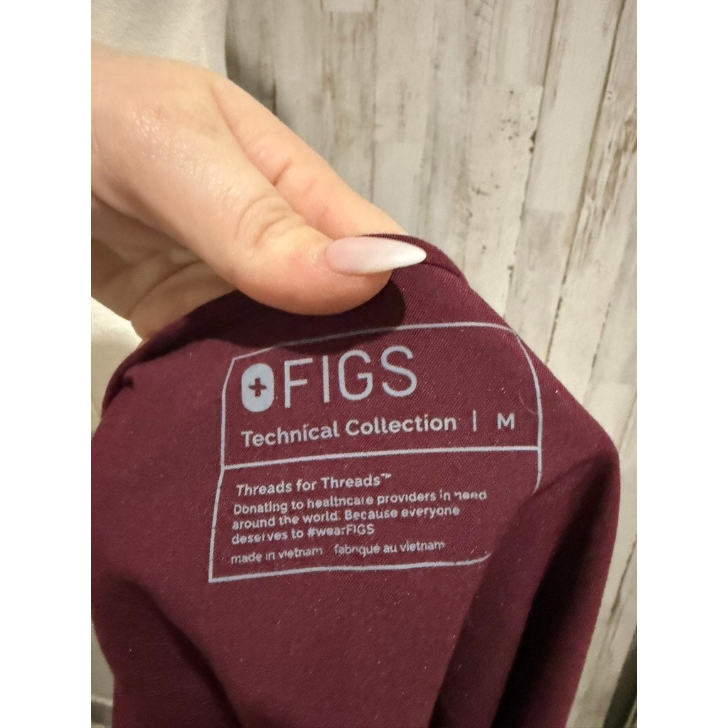 Figs Women's Casma V-Neck Scrub Top Burgundy Medium Short Sleeve Workwear