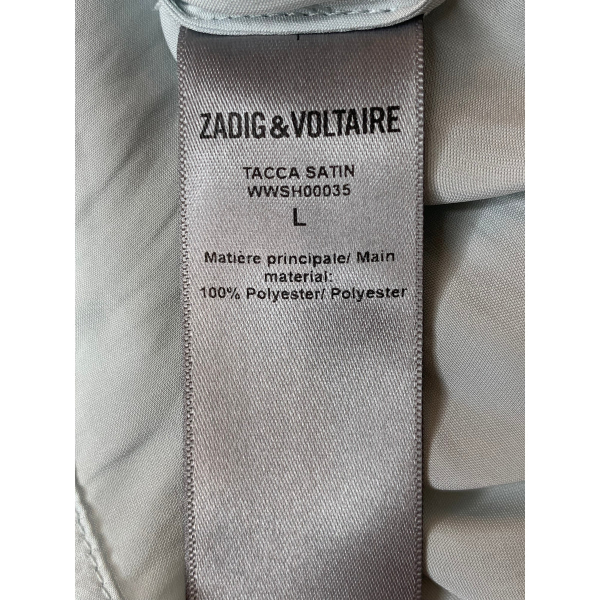 Zadig & Voltaire Blouse Womens Large Light Blue Ruffle Neck Puff Sleeve