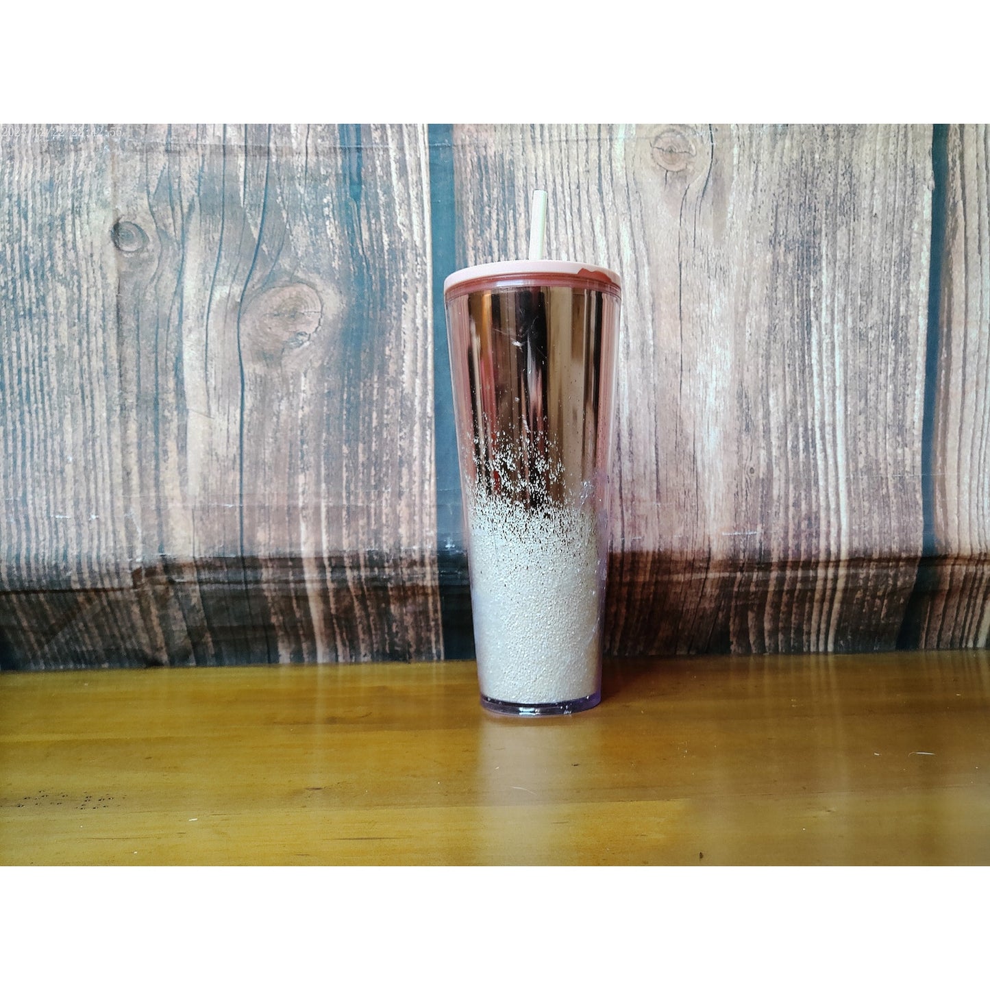 Starbucks Cup Pink Rose Gold Mirror Ombre 24 oz w/ Lid Straw