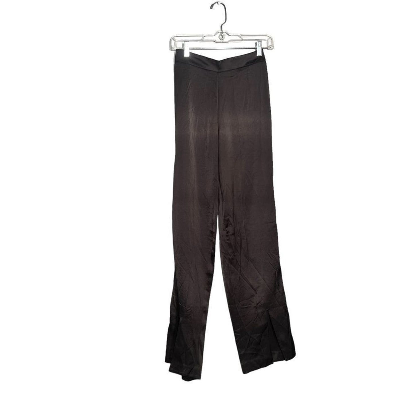 EXPRESS BLACK HIGH WAISTED SATIN SLIT FRONT STRAIGHT PANTS SZ 00R