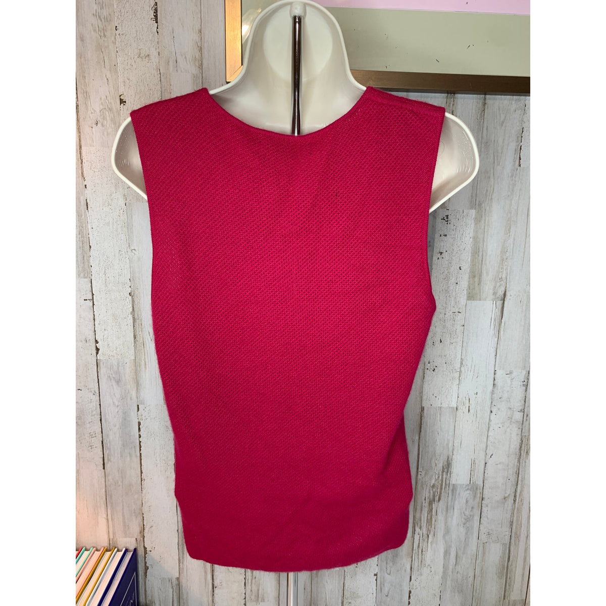 Adrienne Vittadini Sweater Tank Womens Large Red Sleeveless Scoop 100% Cashmere