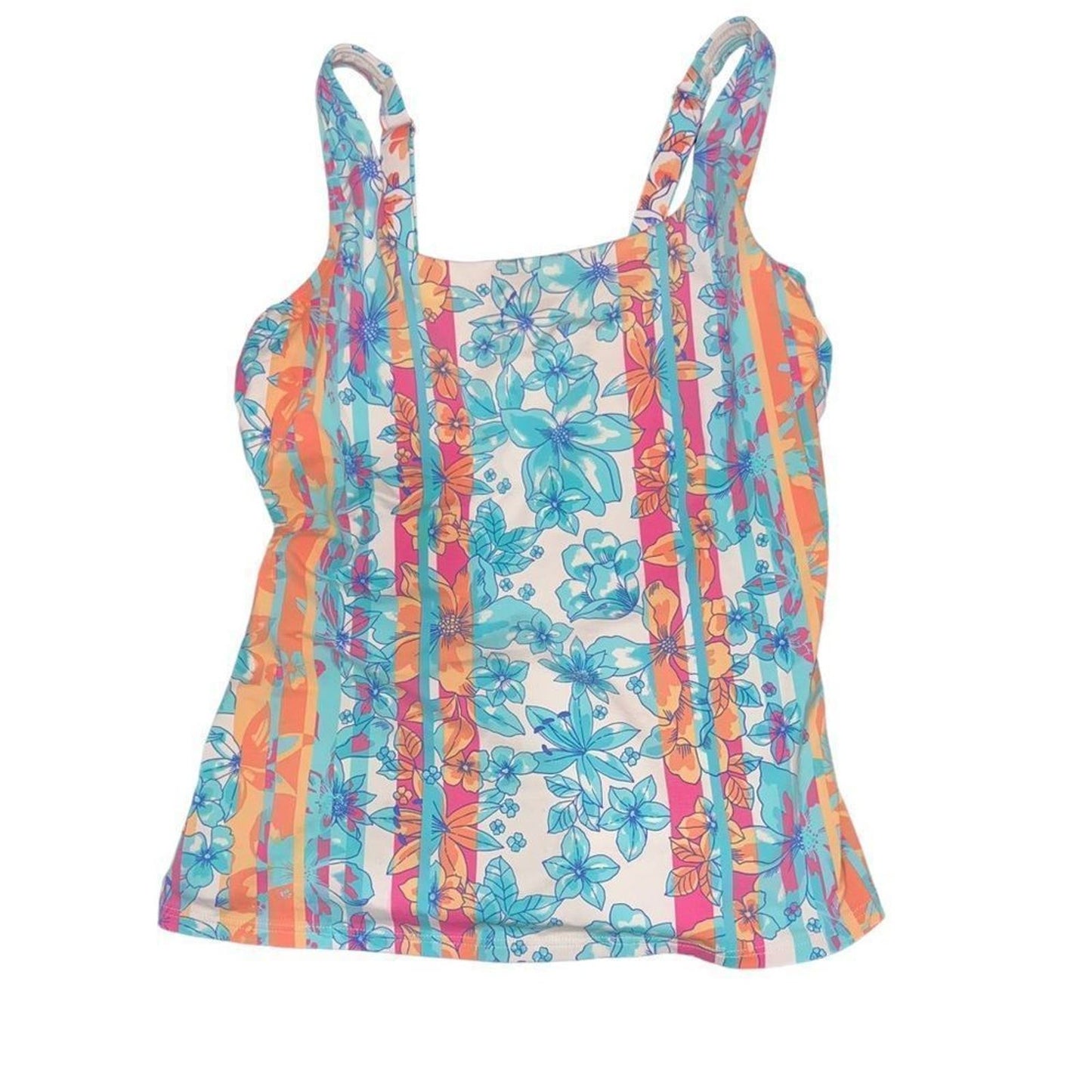 Land's End Aqua Orchard Mix Tankini Top 12DDD