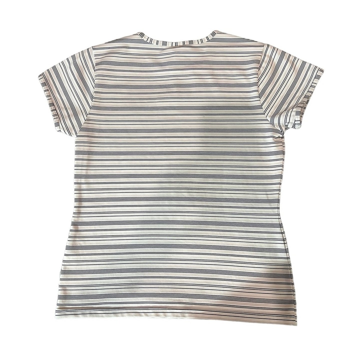 Nike Tennis Top Womens Size Medium White Black Striped Short Sleeve Crew Neck
