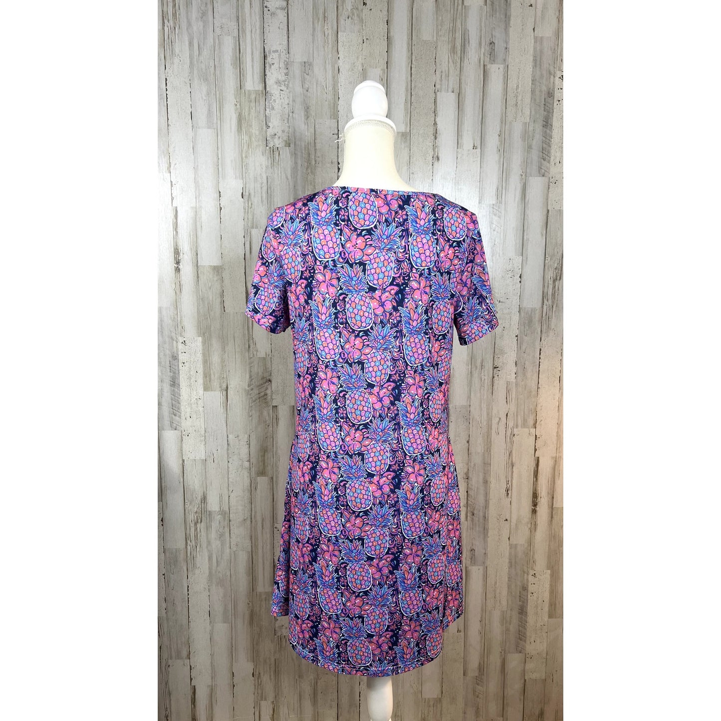 Simply Southern Women's Small Pineapple Print Summer Scoop Neck Tunic Dress