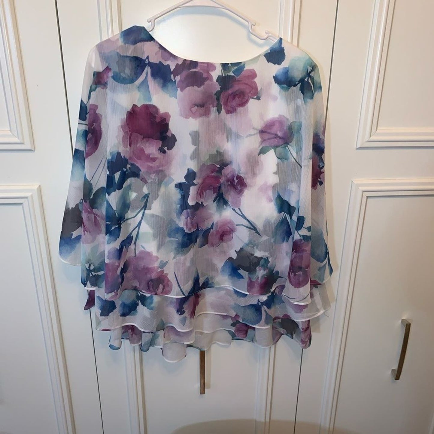 Alex Evenings Floral Print Caplet Sleeve Chiffon Blouse 2X