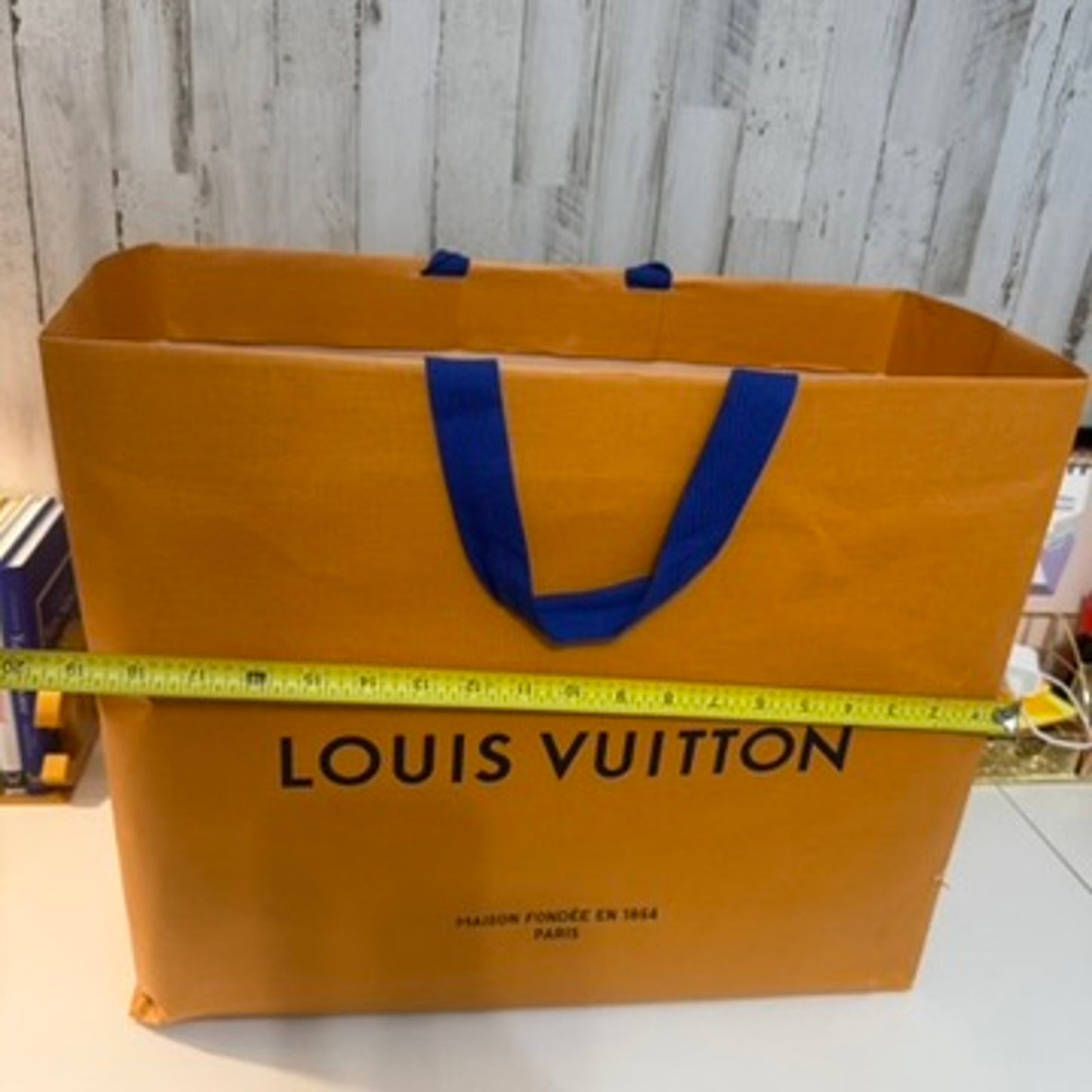 Louis Vuitton Orange Large Shopping Gift Bag Blue Ribbon Handles