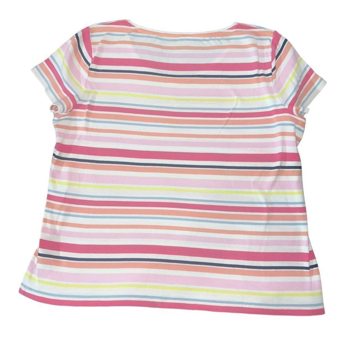 Talbots Tee Womens Petite Large Multicolor Striped V-Neck Short Sleeve T-Shirt