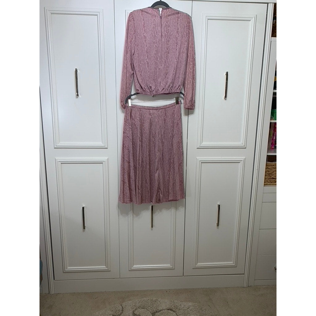 Vintage Carillon Pink Two-Piece Set Women's Size 10 V-Neck Top & Skirt Casual