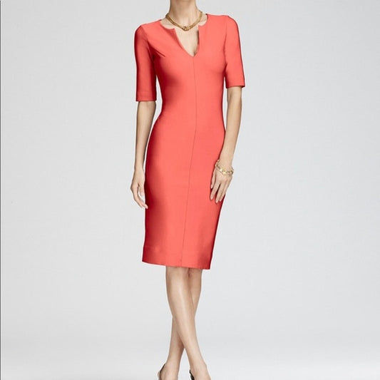 Diane von Furstenberg Coral Fitted Knee Length Dress Size 2 Short Sleeve