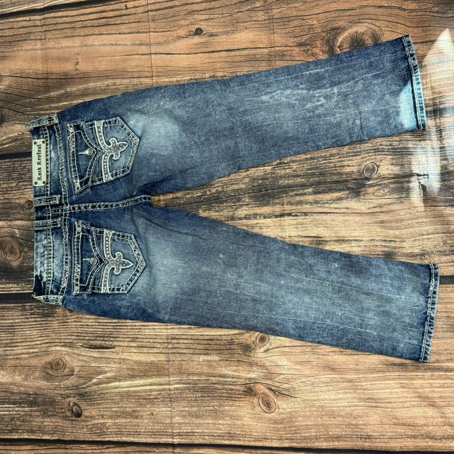 Rock Revival Jillian Women's Capri Jeans Blue Medium Wash Embroidered Size 27
