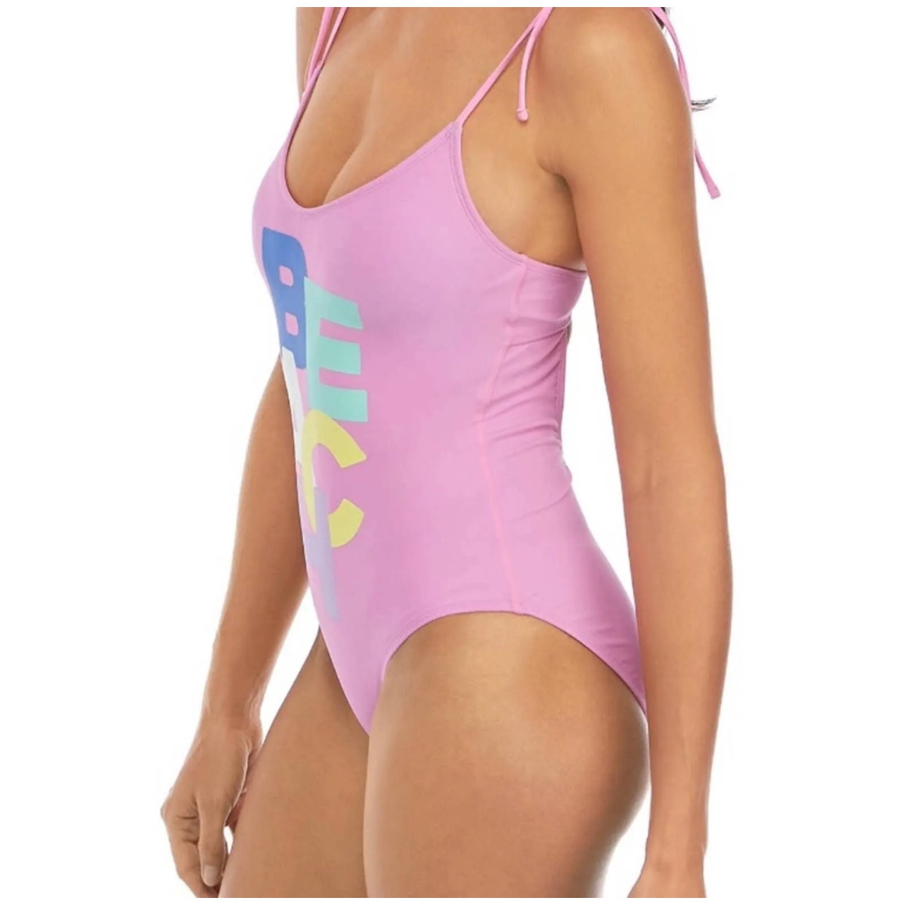 Crown & Ivy Women's Large One Piece Swimsuit Pink Adjustable Straps Scoop Neck