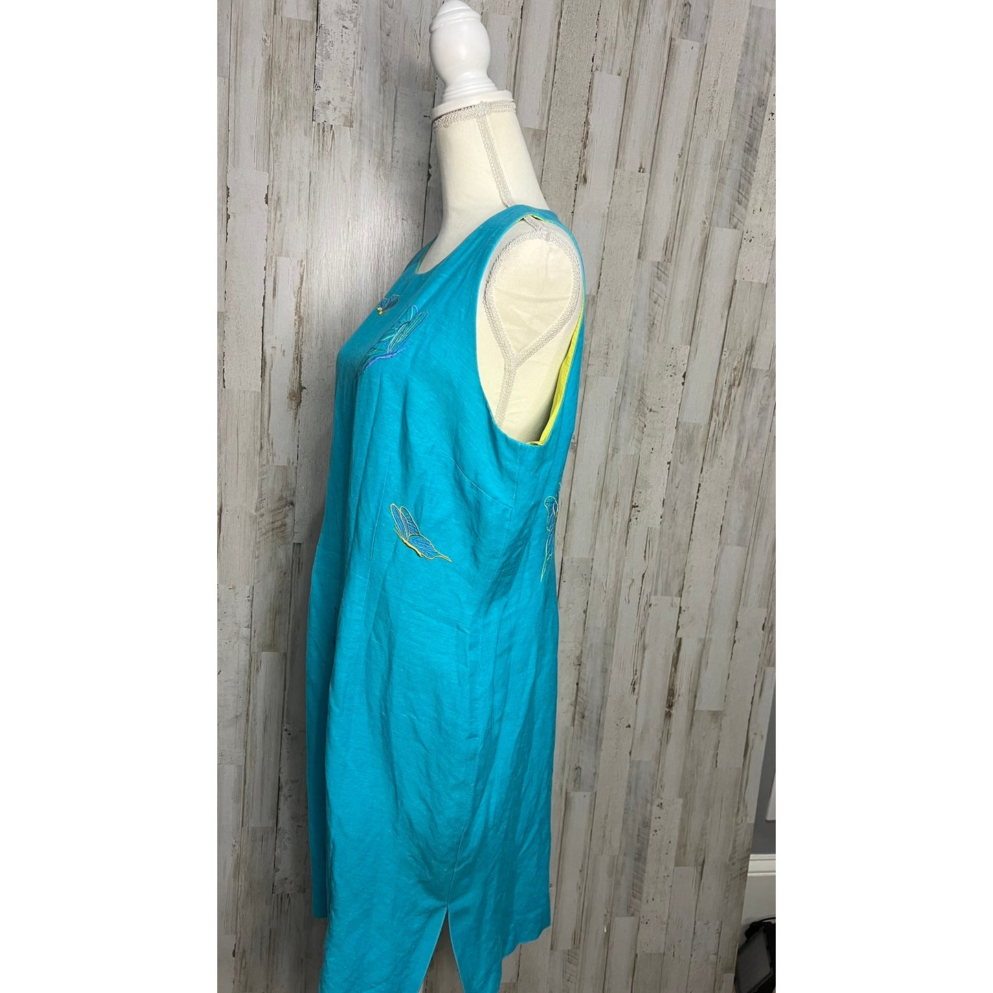 Talbots Women's Size 16 Aqua Blue Linen Shift Dress Sleeveless Casual