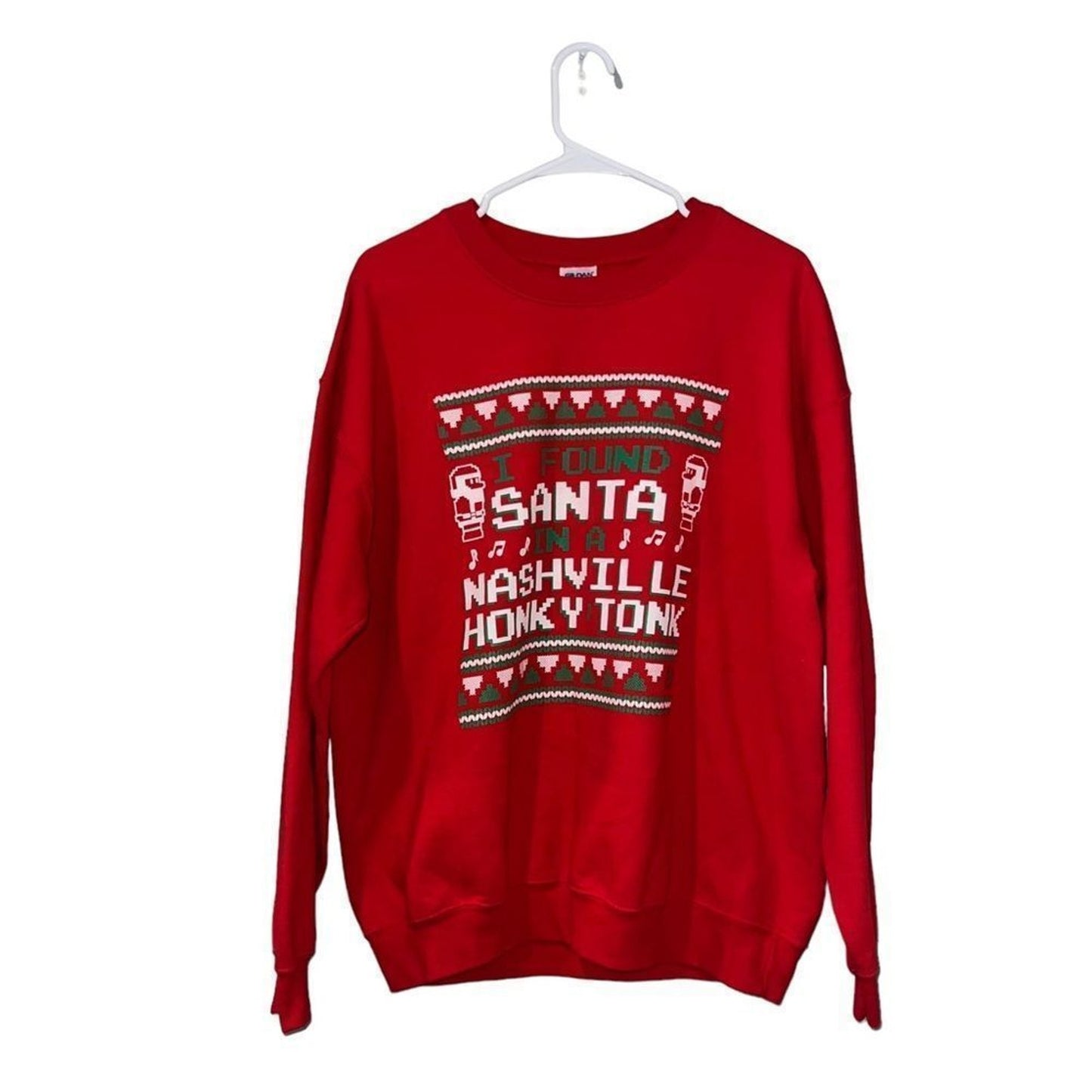 Gildan Heavy Blend Sweatshirt Unisex Large Red Christmas Santa Nashville