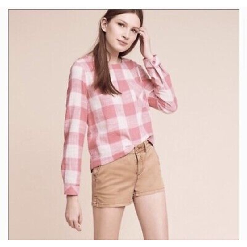 Anthropologie Cloth & Stone Women's XS Pink Gingham Button-Back Blouse