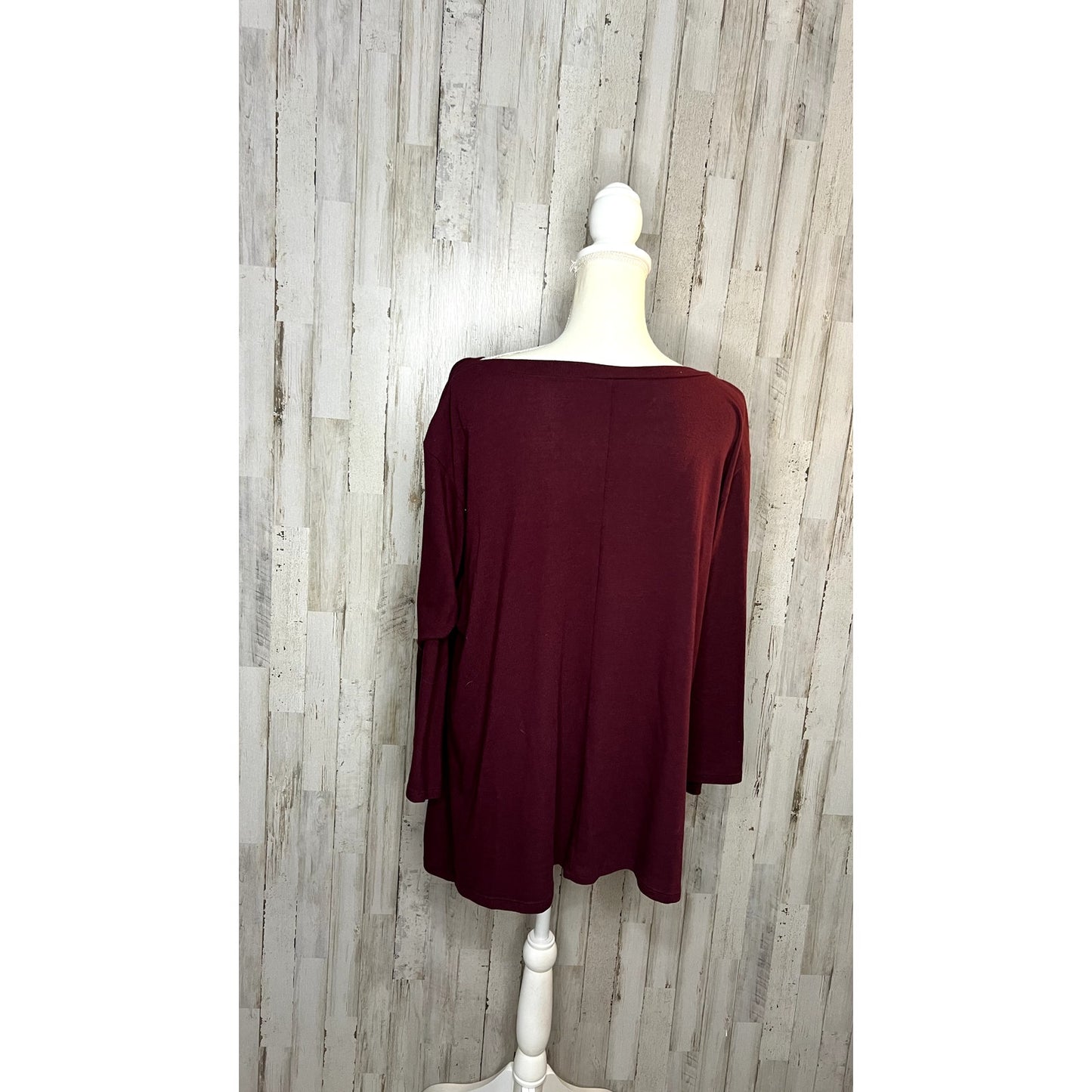 Zenana Women's Plus 1X Burgundy Wide Long Sleeve Tunic Blouse