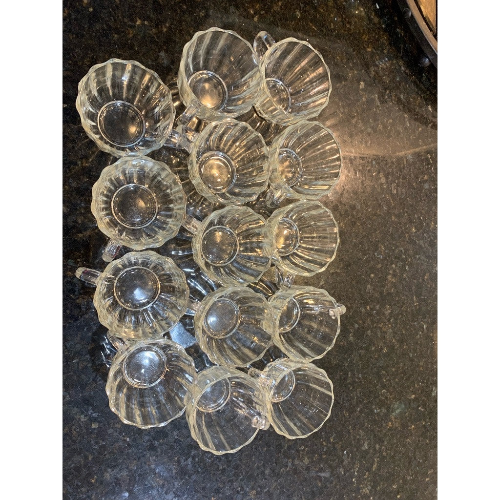 Vintage Set of 14 Clear Glass Teacups Elegant Fluted Design