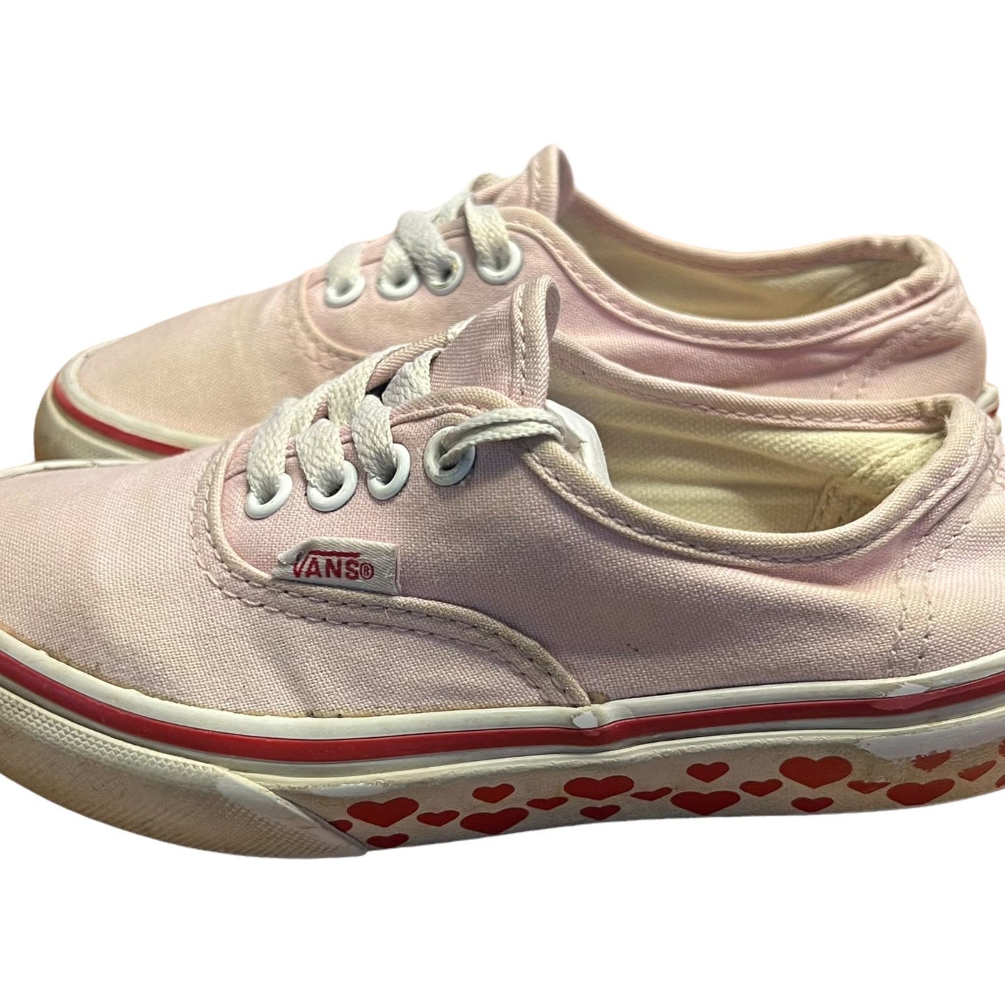 Vans Authentic Pink Heart Tape Canvas Low Top Lace Up Sneakers Kids Size 12.5