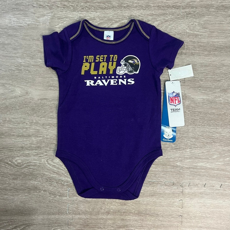 NWT Gerber NFL Baltimore Ravens Baby Bodysuits Onesies 3-Pack Size 18 Months